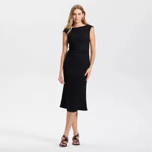 Women's Textured Knit Midi Bodycon Dress - A New Day Black S