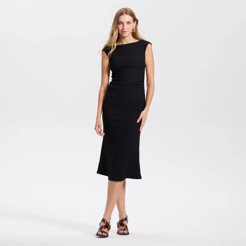AX Paris Sparkle Long Sleeve Ruched Bodycon Midi Dress - Black - TikTok Shop