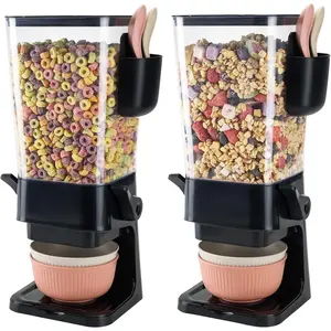 Countertop Black Cereal Dispenser 2 Pack with Bowls Spoons Cutlery Box, 5.5 QT Dry Food Dispenser Snack Organizer Containers for Pantry Kitchen Organization, Storage for Oatmeal Nut Granola Candy