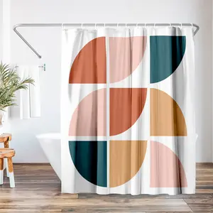 71x74 Boho Shower Curtain with 12 Metal Grommets | Mid Century Circles