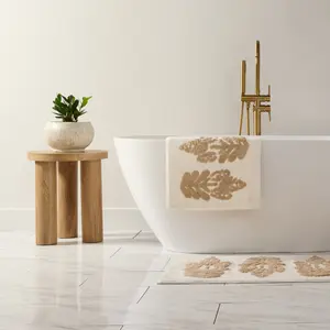 100% Cotton Folk Leaves Patterned Bath Mat