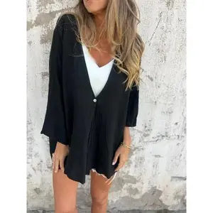 VVZ 2026 Women's Casual Open Front Cardigan, Loose Long Sleeve V Neck Lightweight Kimono, Fashion Cover Up for Everyday Wear, Beach, Vacation & Casual Outings