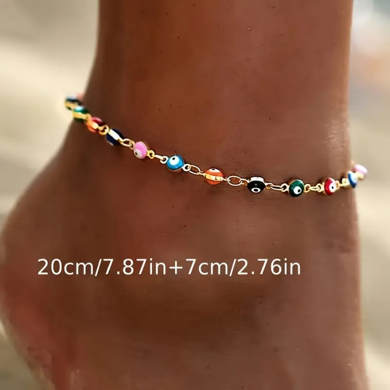 Women's Copper Beaded Devil's Eye Ankle Chain - Retro Bohemian Casual Costume Body Jewelry, 1pc All-Fit Daily & Holiday Accessory for Carnival, July Gift