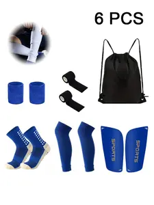 6 Piece Set Football Accessories Men's and Women's Sports Non-slip Football Socks Soccer Socks Outdoor Fitness Running Socks High Quality Socks Cover Calf Socks Convenient Drawstring Football Bag Sweat Absorbing Wrist Bracer Competition Training Equipment