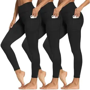 3-Pack Women’s Leggings with Pockets, Soft High-Waisted Tummy-Control Workout Yoga Pants