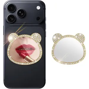 Bling Mirror Decal for iPhone Case Phone Charm, Slim Design, Large Size, Travel Mirror Acrylic Mirror Sticker Stick on Back of Phone Charm, Bear Shape
