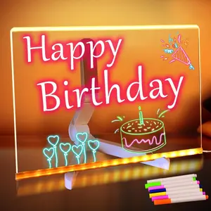 LED Note Board with Colors,11.8"X7.9" Acrylic Led Writing Board, Acrylic Dry Erase Board with Light, Message Board Drawing Board for Kids, Light Up Board for Birthday Happy New Year Gifts for Teens