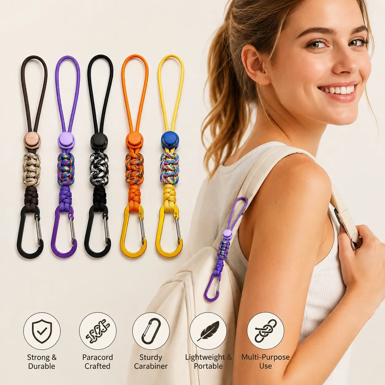 1 Count, Braided Paracord Water Bottle Lanyard Strap with Adjustable Carabiner Clip for Outdoor Hiking and Daily Water Bottle Carrying