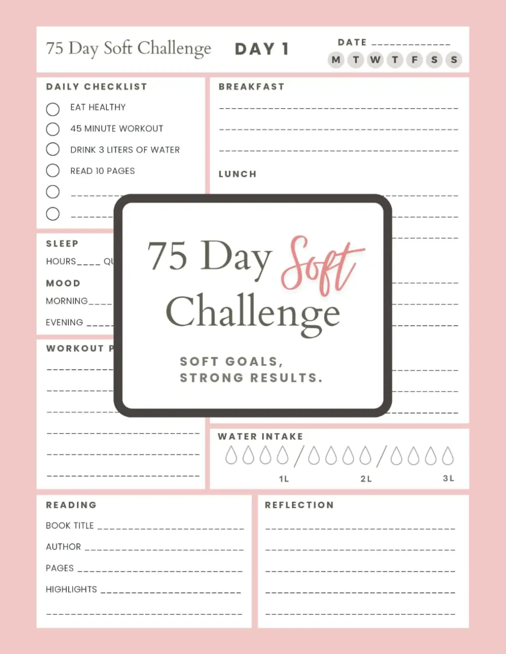 75 Day Soft Challenge Journal: A Daily Challenge  to Build  Habits, Boost Wellness, and Embrace Progress - Paperback