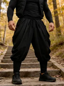 Men's Polyester Ninja Pants, Loose Harlan Style, Elastic Waist Drawstring, Streetwear Casual Long Pants, Comfortable and Stylish