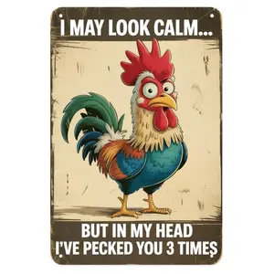 Sarcastic Rooster Quote Tin Sign, Vintage Humorous Rooster Metal Sign Print Aesthetic Room Decoration for Home Bedroom Kitchen Bar Coffee Bathroom Indoor Outdoor Wall Decor, 8 X 12 in