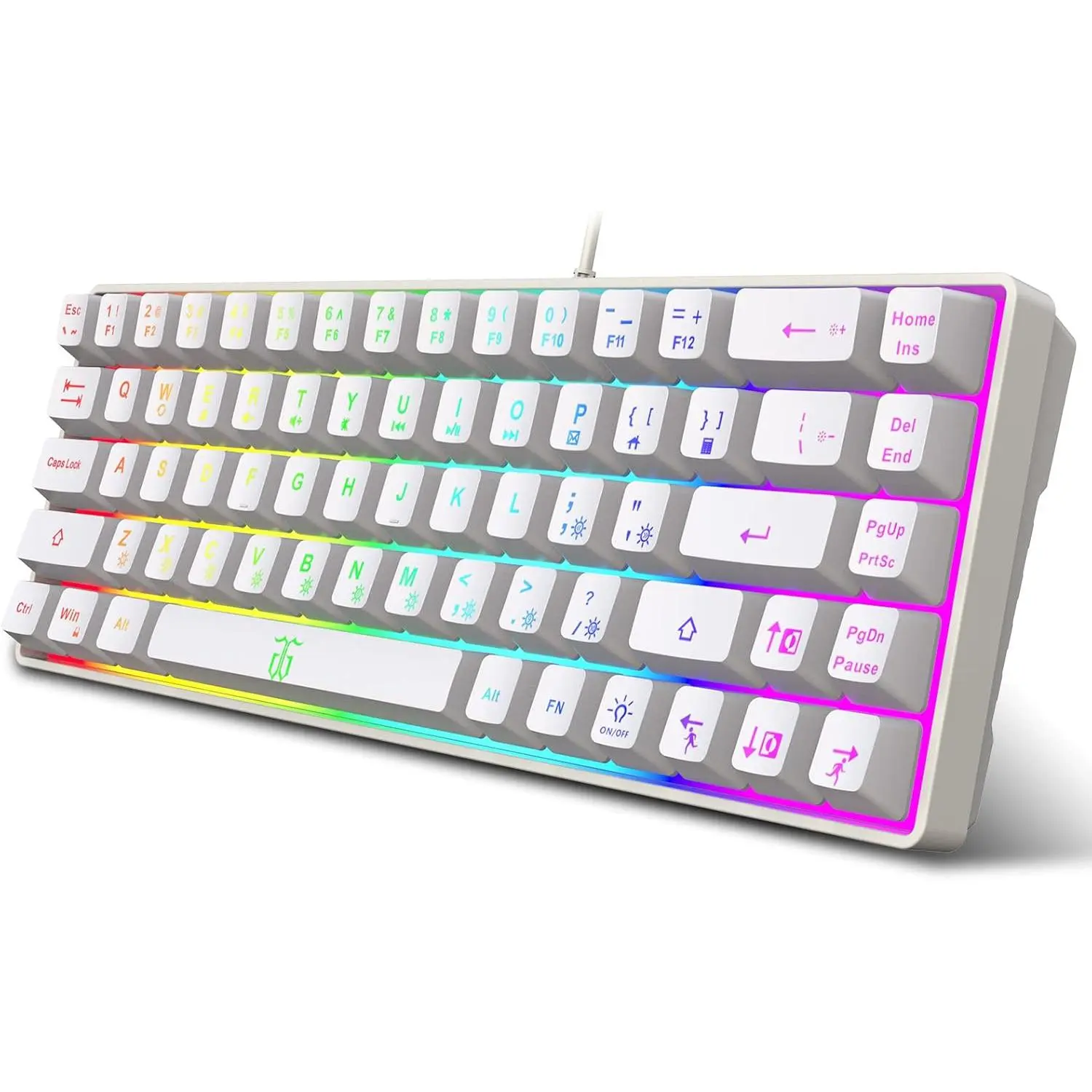 60% Percent Gaming Keyboard,  Small Mini Gaming Keyboard, Compact RGB Backlit Keyboard for Windows, PC, Laptop, Gaming (68 , White)