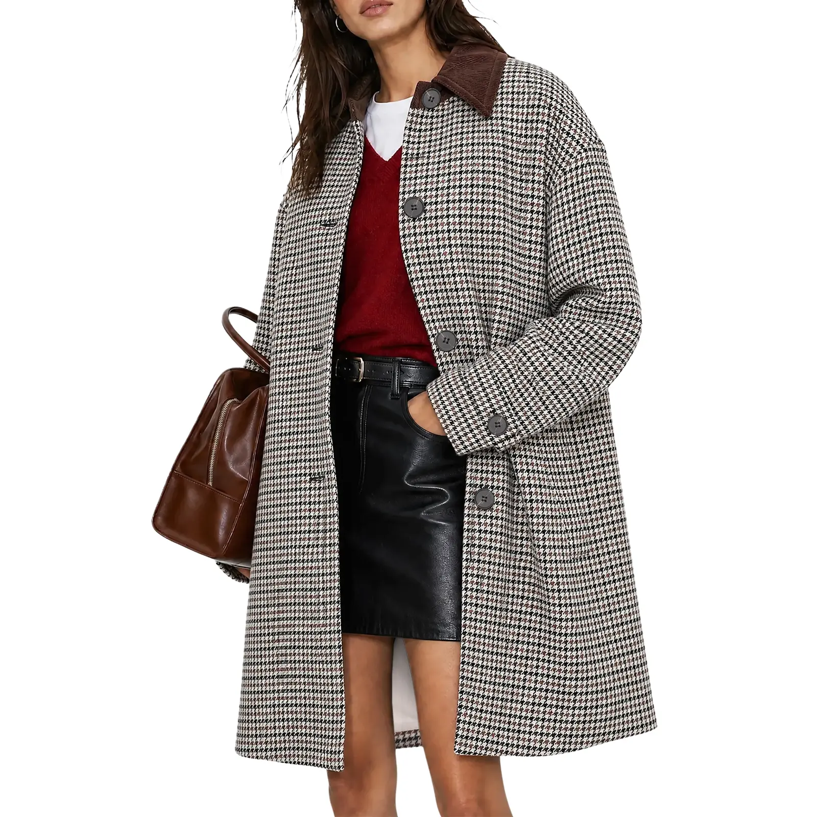 Imily Bela Women’s Plaid Trench Coat, Long Sleeve Button Down Lightweight Overcoat, Classic Checkered Lapel Jacket for Fall Spring Casual Workwear