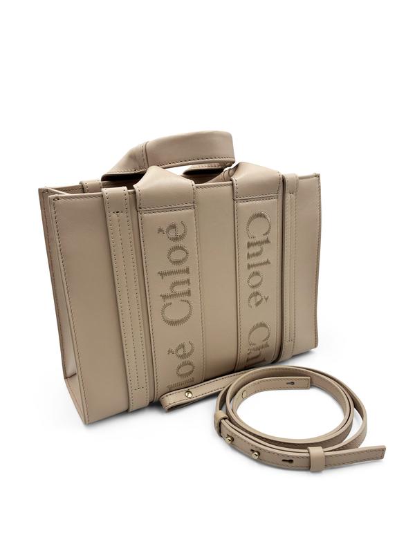 Chloé Mini Leather Woody Tote Bag - Iconic Cement Pink Calf Leather Tote with Logo Trims & Italian Craftsmanship