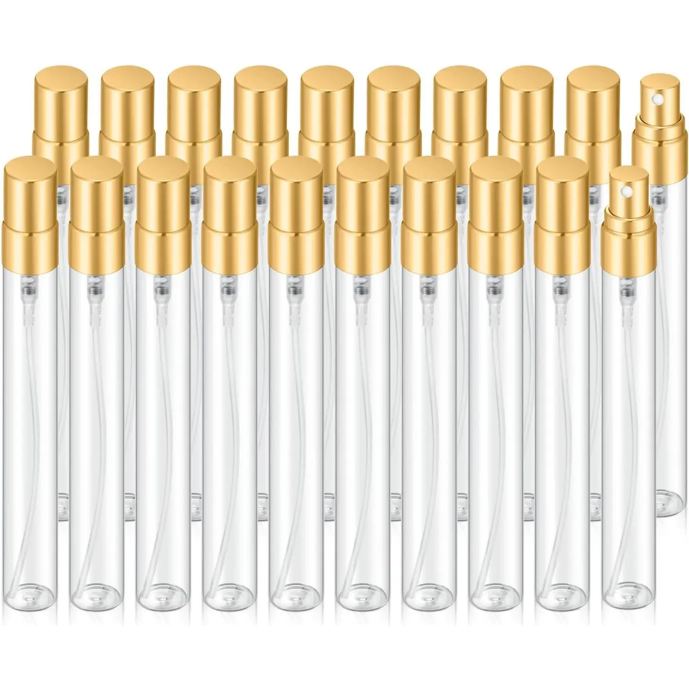 20 count 10ml Empty Clear Glass Mist  Bottle Refillable Mini Perfume Atomizer Travel Sample Bottle with Golden Aluminized Nozzle Makeup Container for Perfume (10ml  Caps)