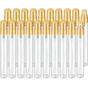 20 count 10ml Empty Clear Glass Mist  Bottle Refillable Mini Perfume Atomizer Travel Sample Bottle with Golden Aluminized Nozzle Makeup Container for Perfume (10ml  Caps)