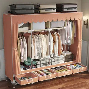 LEAIJIAFY Portable Wardrobe Fashion Durable Clothes Storage Cabinet Three Panels One Hanging Area Four Drawers Suitable for Bedroom Dormitory Rental