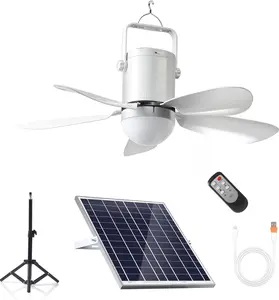 Solar Ceiling Fan with Light, 10800mAh Rechargeable Battery & 15W Solar Panel, DC Brushless Quiet Fan, RF Remote Control, for Gazebo, Patio, Camping Tent, Garage, RV, Emergency Use