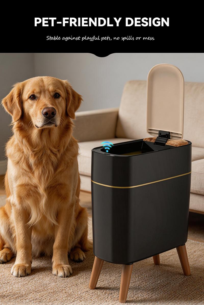 Pukomc Smart Sensor Trash Can with Wood Grain Lid, Automatic Motion Sensor Garbage Bin for Kitchen, Bathroom, Office