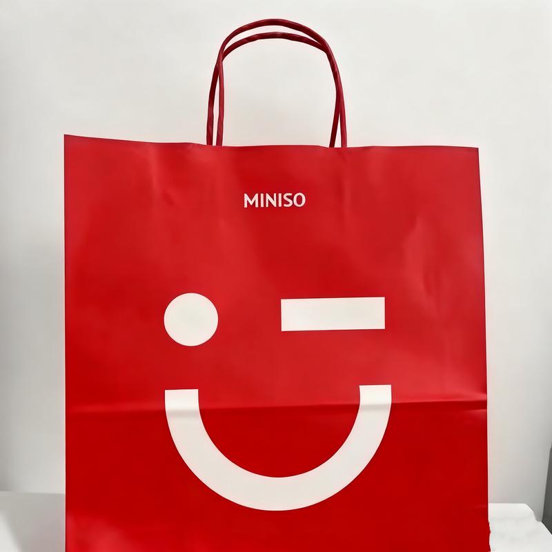 【Celebrity Picks】MINISO Shopping Paper Bag, Eco-Friendly & Portable, Cute Printed Design, Ideal for Daily Shopping & Gift Packaging
