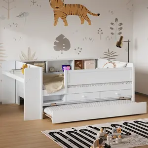 Twin Daybed with Drawers and Trundle,  Headboard Storage and Tables, USB Charging Station, Multi-Functional Twin Platform Bed