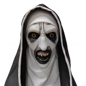 Conjuring Nun Latex Mask Scary Cape Headgear Halloween Horror Cosplay Prop
