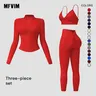 MFVIM Women's 3-Piece Yoga Activewear Set - Zip-Up Cropped Long-Sleeve Jacket, Adjustable Open-Back Sports Bra, High-Waisted Butt-Lifting Leggings, Nude-Feel Soft Gym Sets for Workout, Activewear Fitness & Gym Workout Apparel