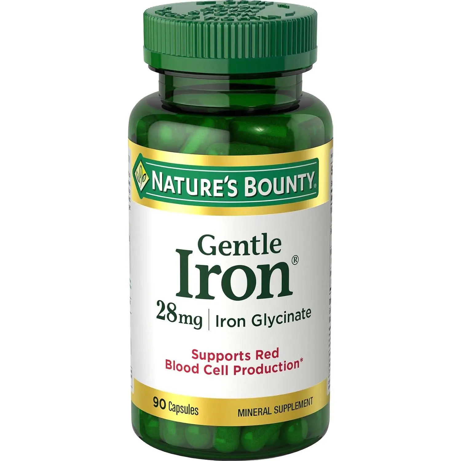 Gentle Iron 28mg Capsules | Non-Constipating Iron Bisglycinate Supplement for Healthy Red Blood Cell Production & Energy Support | Gentle on Stomach & Highly Absorbable | Non-GMO & Gluten-Free | 90 Capsules