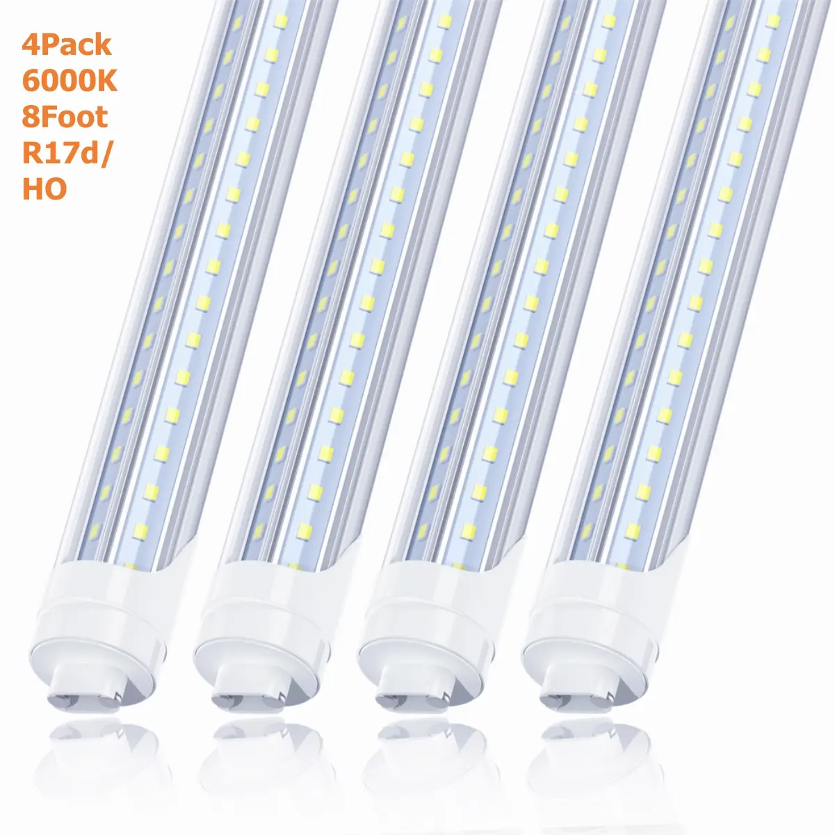 4Pcs 8FT LED Bulbs Light, 72W 6000K Cool light, R17D/HO Base, 7200LM, 110W Equivalent Fluorescent Tubes F96T12/CW/HO, Ballast Bypass, Ceiling Lights for Shop Garage Warehouse Commercial Ilumination