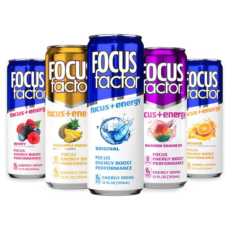 FOCUS FACTOR Focus + Energy Drinks - Zero Sugar - Pack of 12 - 120mg Caffeine - Nootropics & B-Vitamins - Original, Berry or Orange Flavor - for Focus, Energy, Productivity & Performance