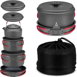 Alocs Camping Cookware Set Camping Gear, Compact Camping Pots and Pans Set, Durable Hard Alumina Camping Cooking Set for Outdoor Backpacking Camping Hiking Picnic, Included Mesh Carry Bag