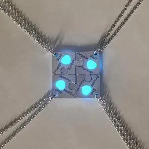 4-Piece Set Stainless Steel BFF Friendship Puzzle Pendant Necklaces, Cute & Simple Style, Unplated, with Unique Glow-in-the-Dark Feature for Daily Wear, Gift, and Thanksgiving Holiday - All Season Fit