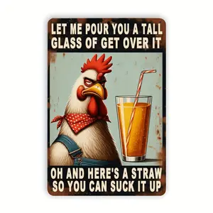 Vintage "Let Me Pour You a Goblet" Chicken Metal Sign - Humorous Chicken Coop Decor for Indoors And Outdoors, Perfect for Home Wall And Room Decor (8X12 Inches)