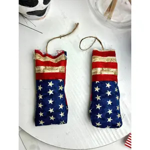 Rustic Fabric Primitive Bowl Fillers and Ornies Firecrackers Americana 2 piece set