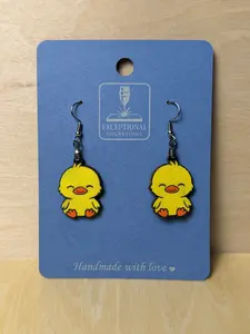 Cute Duckling Dangle Earrings | Handmade Wooden Earrings | Stainless Steel Hardware