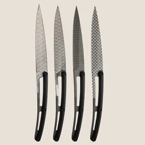 DEEJO 4 Serrated Steak Knives ‘Ebony Wood / Geometrie’