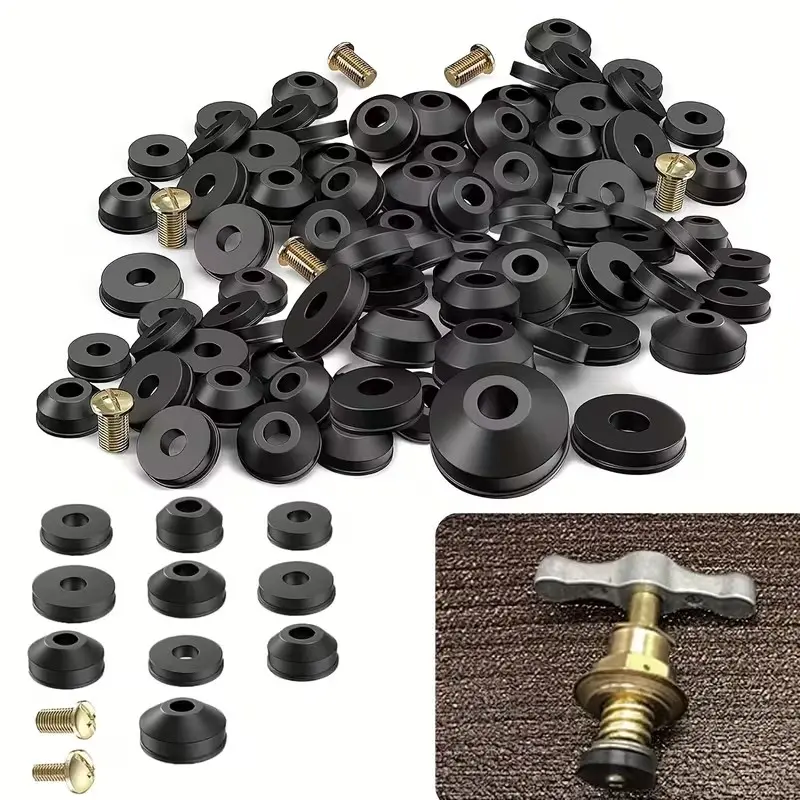 116pcs Faucet Washer Assortment Kit, Flat & Angled Rubber Washers, Replace Worn Washers, Quick-Opening Faucet Cartridges, Outdoor Garden Leak Repair