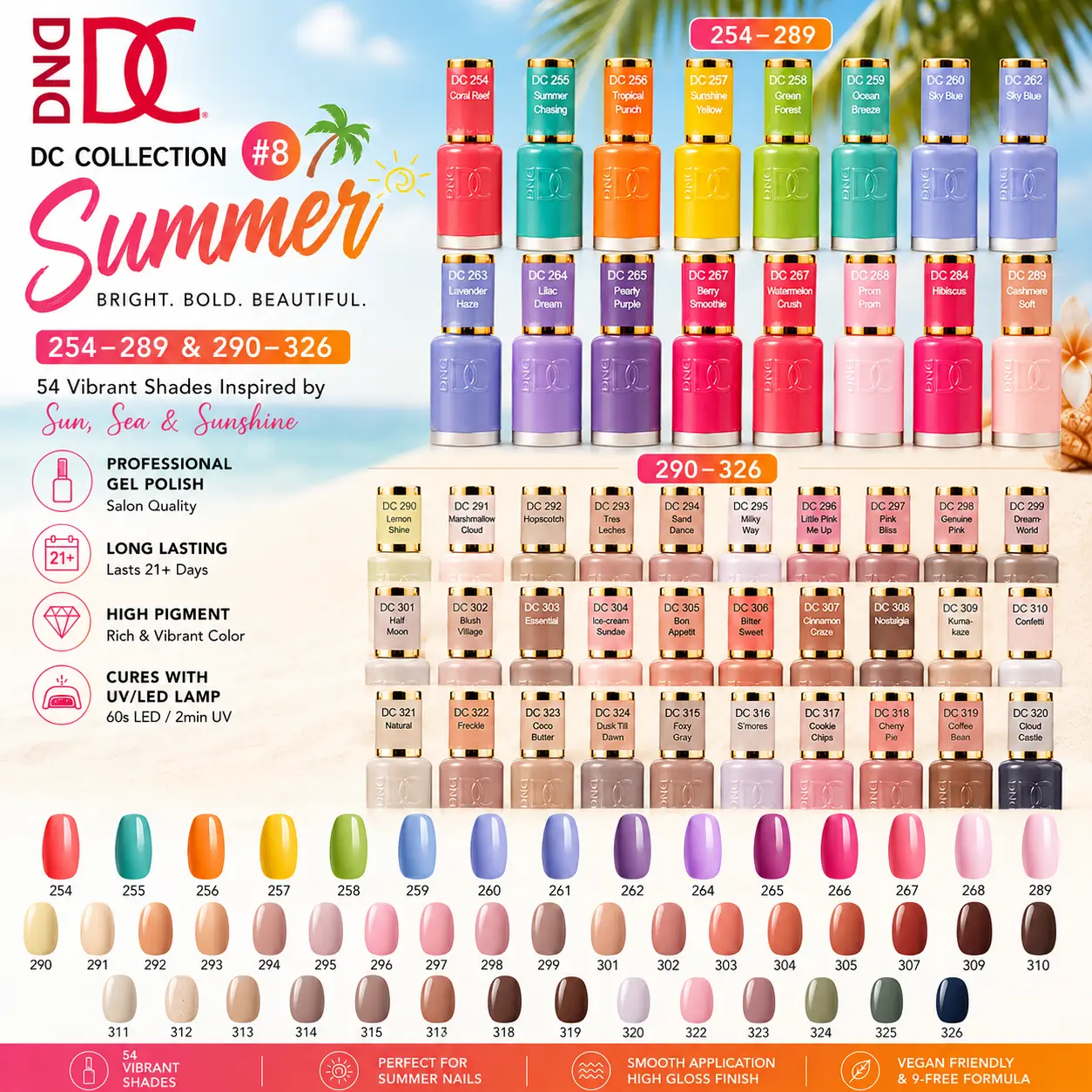 DND DC Gel & Regular Nail Polish Duo Set, 0.6oz Each, Shades #254-#326, Custom Color Selection for Beauty Nail Care Routines