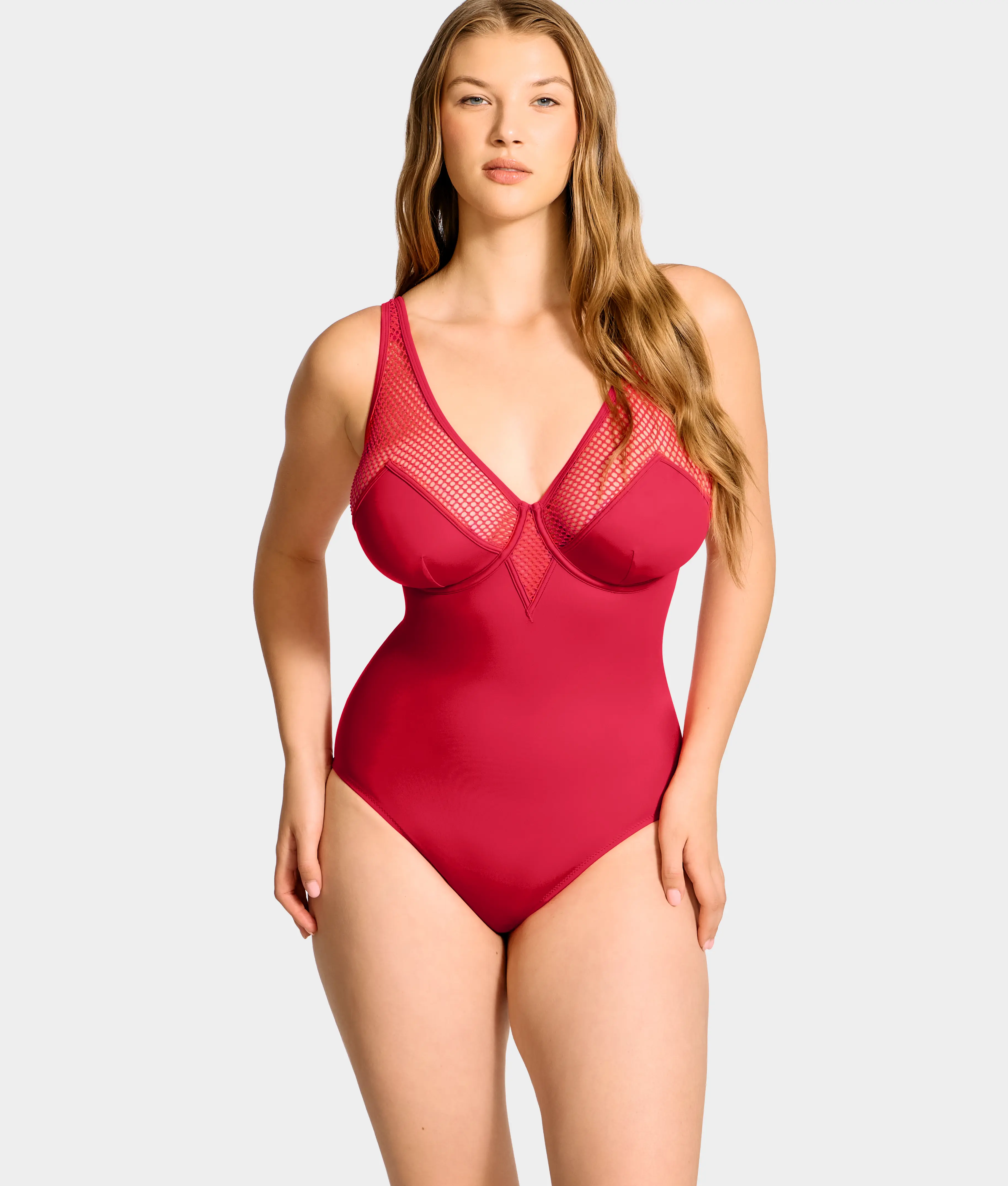 The Slimming Underwire Mesh Plunge One-Piece