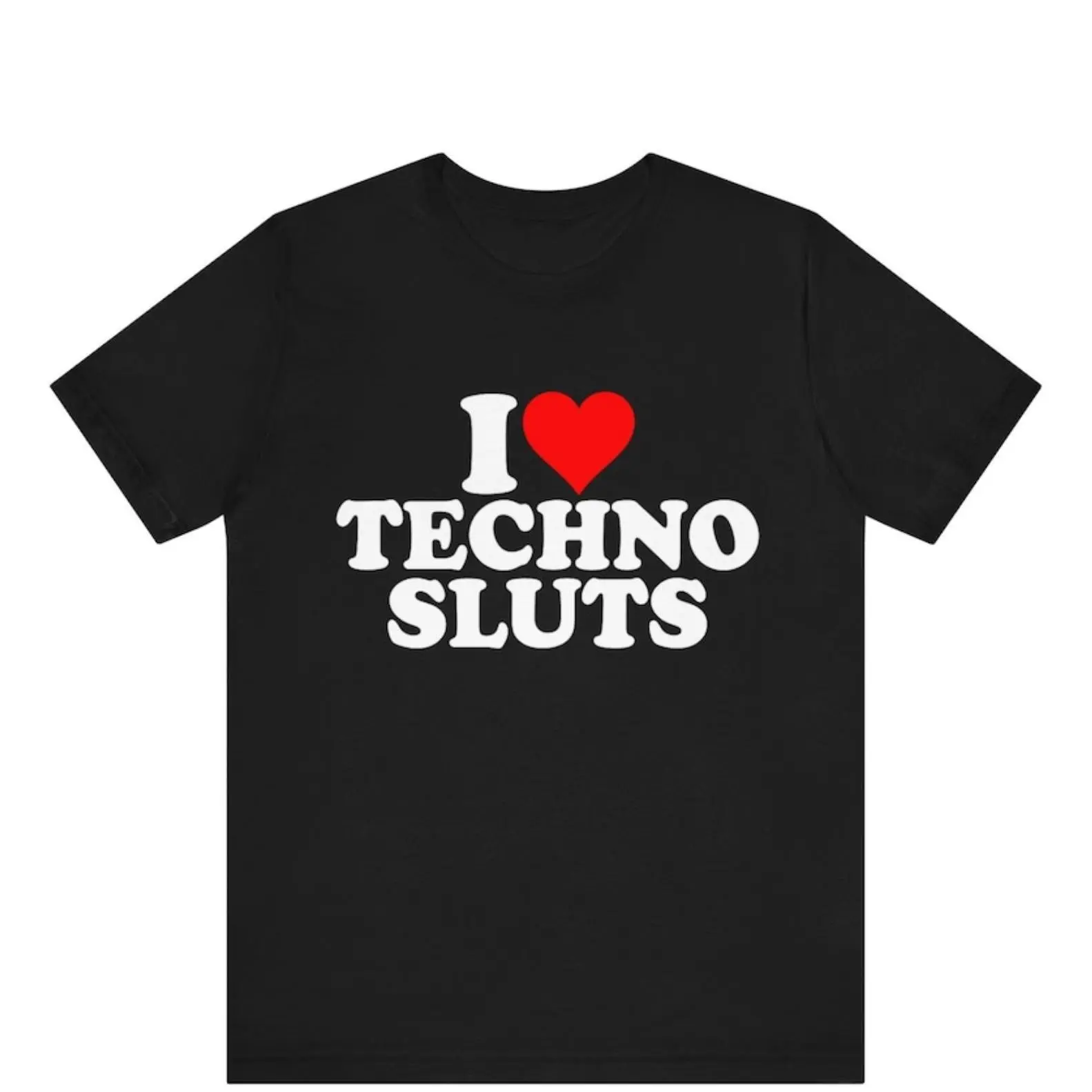 Sporty Sports Top - Cotton Knit Casual Short-Sleeve Round Neck T-Shirt, "I Love Techno Sluts" Funny Graphic Streetwear Statement Piece for Outdoor Activities, Sporty Sports Tops