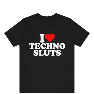Sporty Sports Top - Cotton Knit Casual Short-Sleeve Round Neck T-Shirt, "I Love Techno Sluts" Funny Graphic Streetwear Statement Piece for Outdoor Activities, Sporty Sports Tops