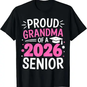 100% Cotton Unisex Class Of 2026 Grandma Proud Grandma Of A 2026 Senior T-Shirt Graphic Printed Casual Round Neck T shirt