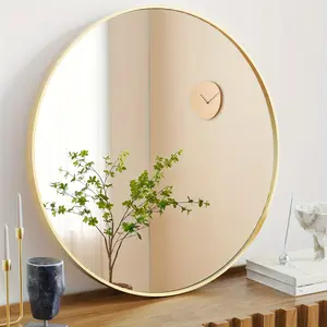 Round Metal Wall Mirror with - Matte Black or Golden Frame, Easy-to-Hang Modern Mirror Suitable for Entryway, Bathroom, Living Room, Dresser - Panel Mirror for Décor (Black/Golden)