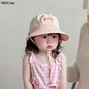 Toddler Kids Cartoon Wide Brim Bucket Hat, Lightweight Quick Dry Breathable Sun Hat, Adjustable Strap Soft Sun Protection Cap, Cute Summer Headwear for Beach Outdoor Play for Little Girls