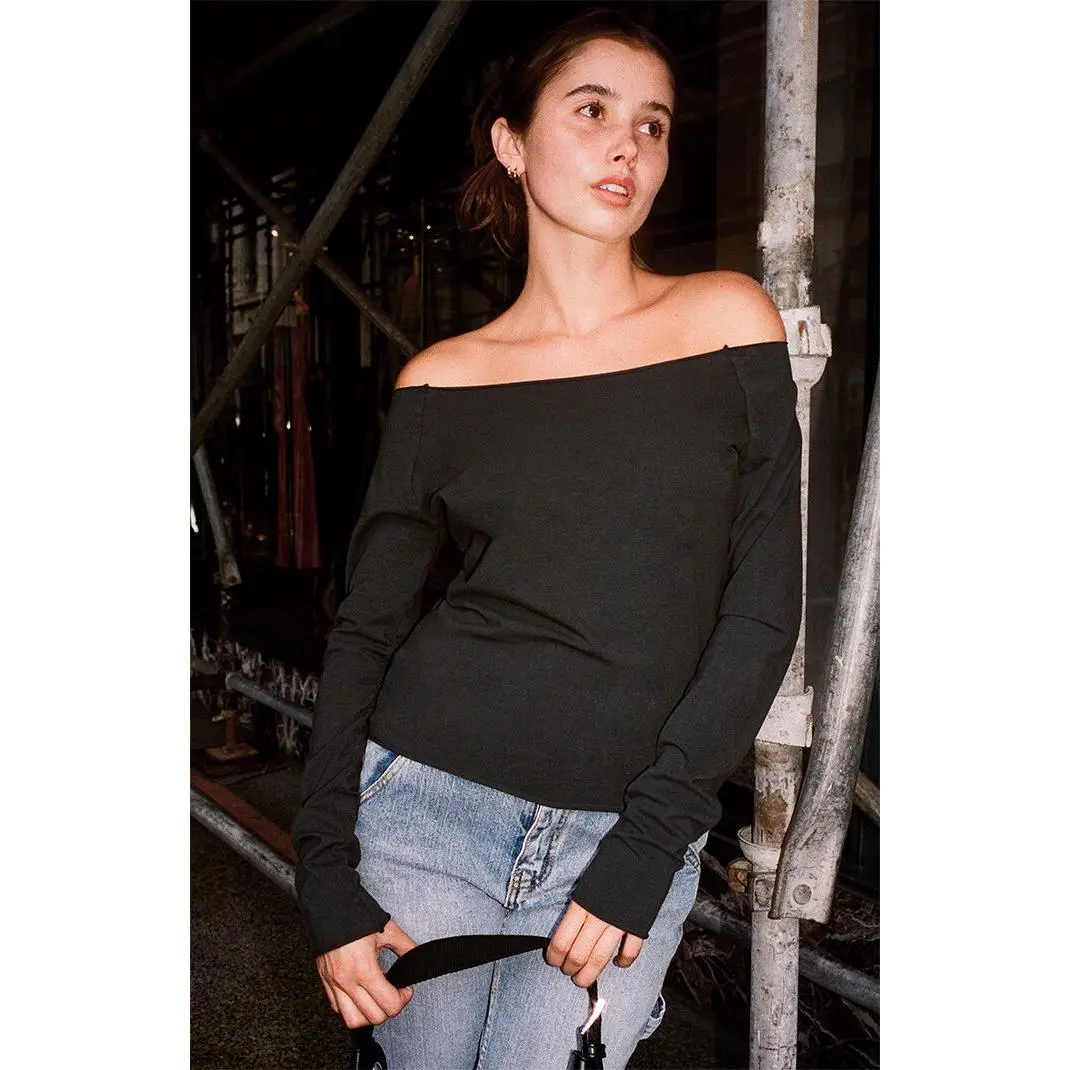 John Galt Women's Black Bonnie Off-The-Shoulder Top