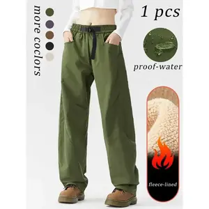 Women's Outdoor Hiking Pants, Windproof Waterproof Fleece Lined Thickened Loose Fit, New Trendy Mountain Climbing Workwear