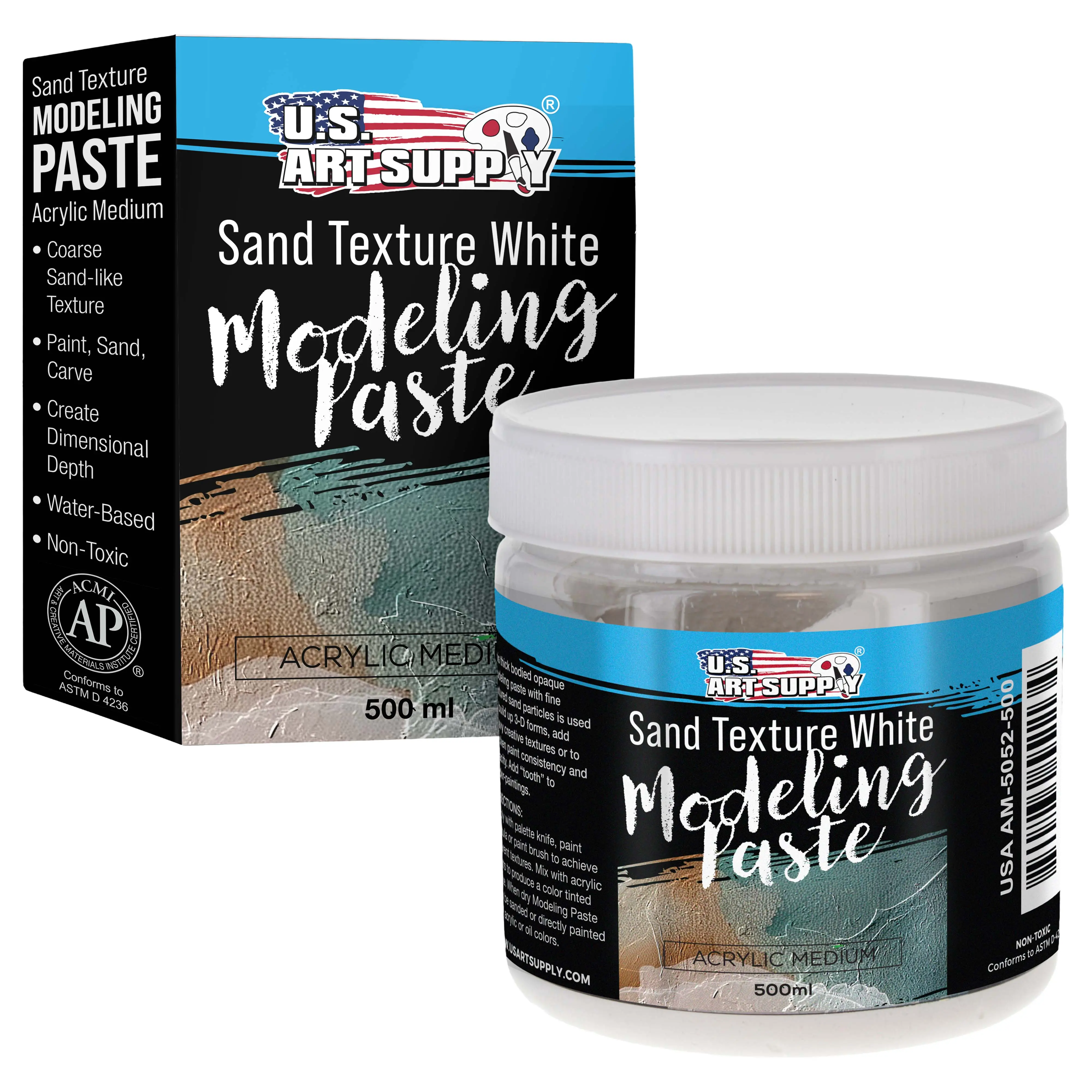 Acrylic Modeling Paste Sand Texture White - 16.9oz (500ml) Lightweight, Flexible, Mixable, Sandable, and Archival-Safe