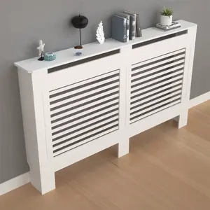 AuraHome Modern Radiator Cover Cabinet (36.2” Tall)  Premium MDF Grill Shelf for Home Decor - Grey/White Decorative Guard for Living Room & Hallway - S/M/L/XL Sizes - Stylish Heat-Safe Furniture Hideaway