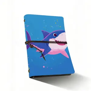 A6 Composition Notebook, 160 Pages, Smooth Writing, Metal Leaf Decor, Cartoon Shark & Bubbles Cover, 7.28"x5.12", Blue &