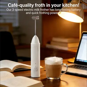 Rechargeable Milk Frother,Milk Frother Handheld with 3 Speeds,Coffee Mixer,Electric Milk Bubbler,Detachable Stainless Steel Whisk for Latte,Cappuccino,Matcha,Egg